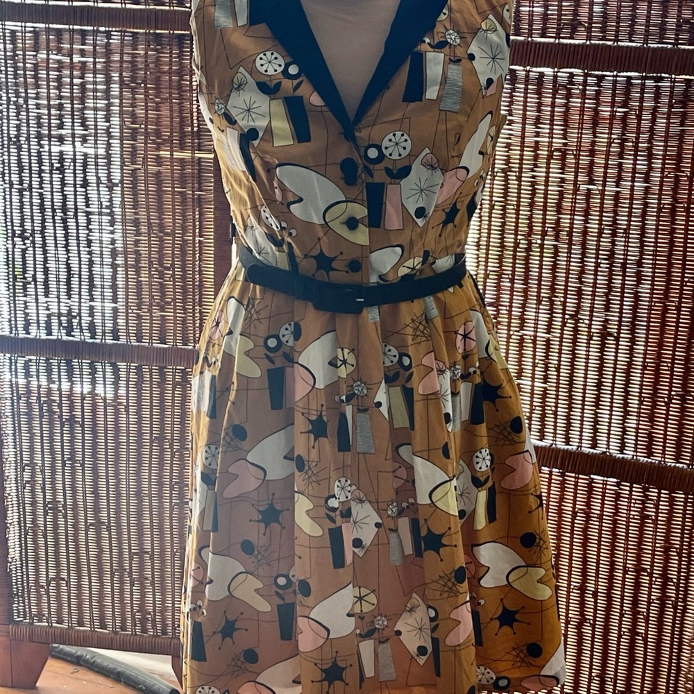 Modcloth x Dupenny Midcentury Print Dress Rockabilly Atomic M Medium Shirtdress